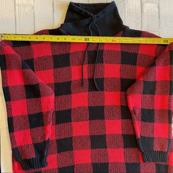 Buffalo Check Red and Black Cotton Country Slouchy Christmas Sweater Size L - Picture 11 of 11